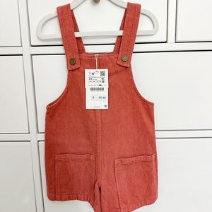 NWT Zara Red Corduroy Shortalls Overalls, Size 2T